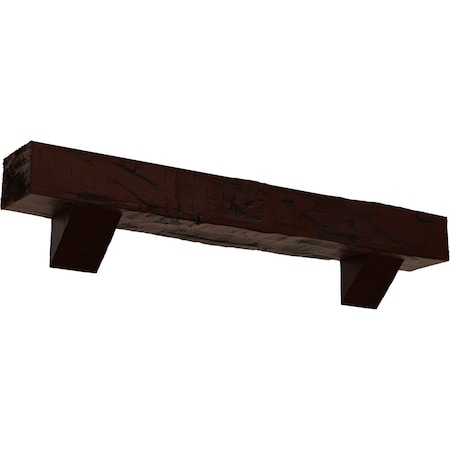 Ekena Millwork Kit w/ Breckinridge Corbels, NaturaL Pecan, 8"H x 8"D x 60"W Hand Hewn Faux Wood Fireplace ManteL MANUHH08X08X60BKPE
